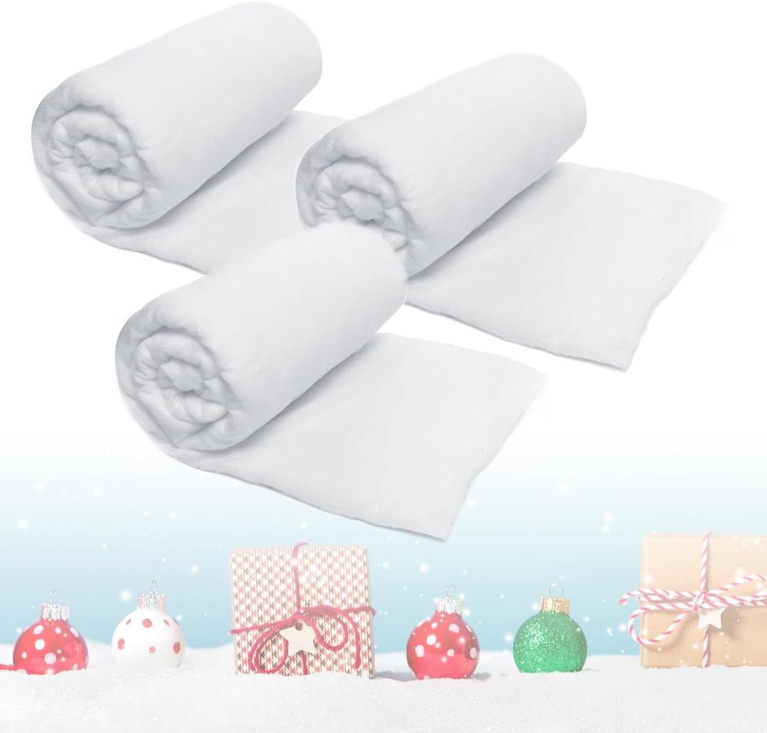 PREXTEX Pack of 3 Artificial Snow Blanket Roll - Large Fake Snow Blanket for Christmas Village, Table Decor, Holiday Decorations, Xmas Displays and Parties - White Christmas Backdrops for Photography