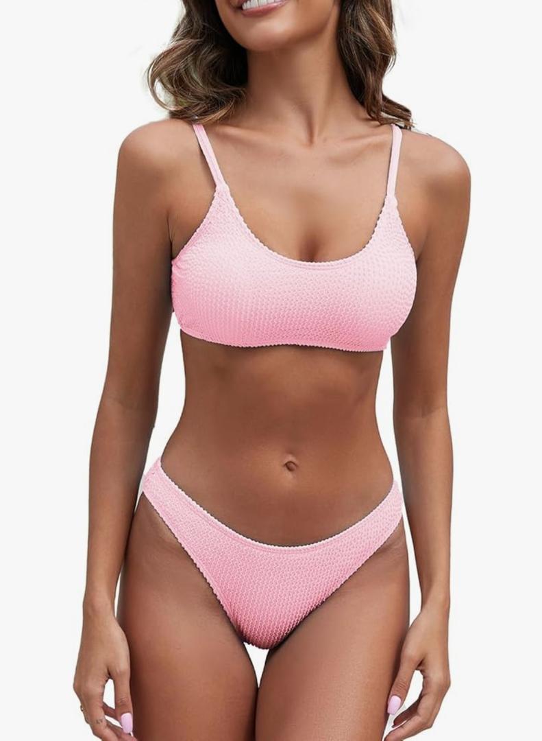 Fanuerg Women's Ribbed Bikini Sets Scoop Neck Cheeky Swimsuit Textured Two Piece Bathing Suit Size Medium Fanuerg Women's Ribbed Bikini Sets Scoop Neck Cheeky Swimsuit Textured Two Piece Bathing Suit Size Medium