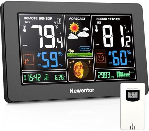 Newentor Weather Station Wireless Indoor Outdoor Thermometer, Color Display Digital Weather Thermometer with Atomic Clock, Barometric Pressure, Forecast Station with Adjustable Backlight, Black Newentor Weather Station Wireless Indoor Outdoor Thermometer, Color Display Digital Weather Thermometer with Atomic Clock, Barometric Pressure, Forecast Station with Adjustable Backlight, Black