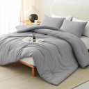 CozyLux King Size Comforter Set Grey, 3 Pieces Solid Comforters King Size Breathable Quilted Bedding Sets, Gray Luxury Soft Lightweight Bed Set with Down Alternative Comforter and 2 Pillowcases