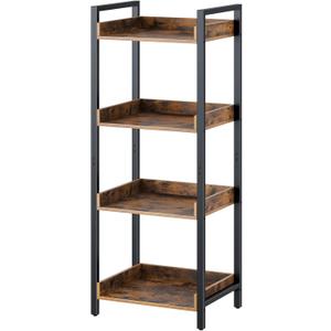 Rolanstar Bookshelf, 4-Tier Storage Rack, Narrow Corner Bookshelf, Display Wooden Shelves for Living Room, Bathroom, Balcony, Kitchen,Rustic Brown