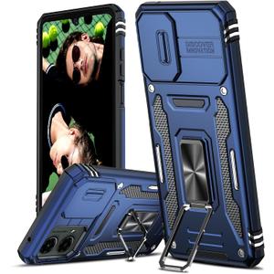 LeYi for Motorola Moto G-5G-2024 Case: Moto G 2024 Case with Slide Camera Cover, [Military-Grade] Shockproof Protection Moto G 2024 Phone case, Magnetic Stand Funda para Moto G5G 2024, Navy Blue