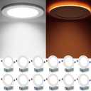 Meconard 12 Pack 6 Inch 5CCT LED Canless Recessed Lighting with Night Light, 2700K/3000K/3500K/4000K/5000K Selectable Ultra-Thin LED Ceiling Lights, 12W=110W, 1050LM, Dimmable Wafer Downlight ETL&FCC