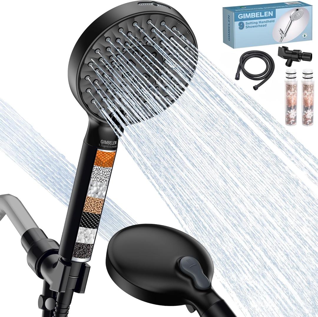 Filtered Shower Head with Handheld, 9 Modes High Pressure Shower Heads with Filter, 72"Hose, Adjustable Bracket, Hard Water Filter Mineral Beads to Remove Chlorine and Harmful Substance, Matte Black