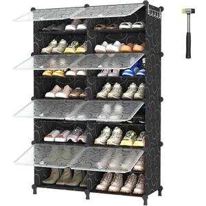 AWTATOS Shoe Rack, 8 Tier Shoe Storage Cabinet with Door, 32 Pair Shoe Organizer Shelves for Closet Hallway Bedroom Entryway, Black