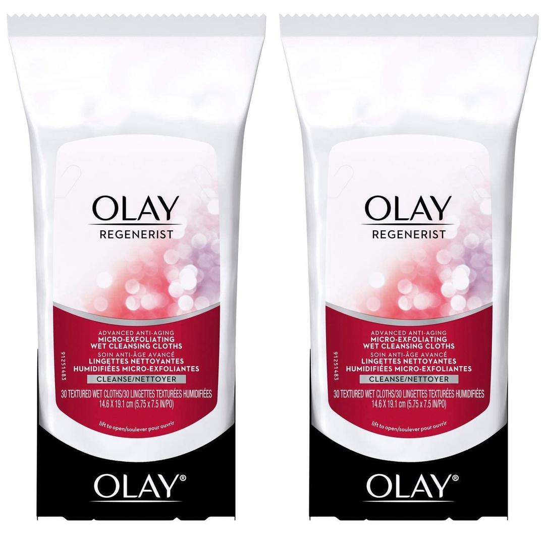 OLAY Regenerist Advanced Anti-Aging Micro-Exfoliating Cleansing Cloths 30 Each (Pack of 2)