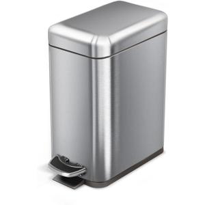 Home Zone Living 1.3 Gallon Small Bathroom Trash Can with Lid and Step Pedal, Stainless Steel Wastebasket with Slim Design for Home and Office, Silver, 5 Liters