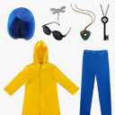 Halloween Yellow Raincoat Costume Kids Girls Jacket Pants Blue Wig Button Glasses Necklace Horror Anime Cosplay L