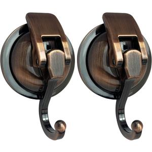 Heavy Duty Vacuum Suction Shower Hooks, Glass Suction Cup, for Bathroom Robe and Garland Decoration (2 Pack, Antique Brass)