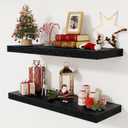 Black Floating Shelves 36 Inch Long, 12 Inch Deep Floating Shelves for Wall, 36 x 12 Shelves for Wall Storage & Display, 2" Thick Floating Shelf for Bathroom, Living Room, Bedroom, Set of 2