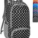 ZOMAKE Lightweight Packable Backpack 30L, Foldable Hiking Backpacks Water Resistant Compact Folding Daypack for Travel(BlackWhite polka dots) (Medium)