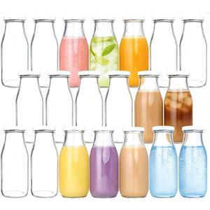 QAPPDA 12 oz Glass Bottles, Glass Milk Bottles with Lids, Vintage Breakfast Shake Container, Vintage Drinking Bottle with Chalkboard Labels and Pen for Party,Kids,Set of 20