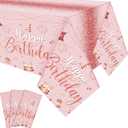 Tudomro 3 Pcs Happy Birthday Tablecloths Happy Birthday Party Decorations Plastic Table Cover Rectangular Cloths for Women Men Baby Shower Party Supplies, 108 x 54 Inch (Pink Rose Gold)