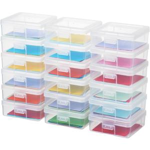 novelinks Stackable Plastic Clear Storage Box Containers with Latching Lid - Art Craft Supply Organizer Storage Containers for Pencil Box, Crayon, Beads, Jewelry (18 Pack Small -Clear)