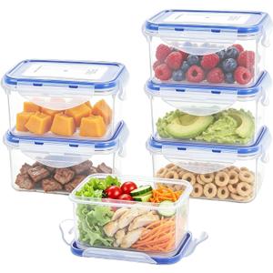 KIGI Small Food Storage Containers, Rectangle, 4-Sided Locking Airtight Lids, BPA-Free Plastic, Leak-Proof, Ideal for Lunch, Meal Prep, Snack & Portion Control, 17 oz / 2.1 Cup, 12 Piece Set
