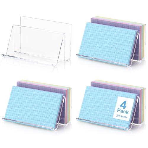 4 Pack 3x5 Index Card Display Holder Acrylic Cards Holder Stand Acrylic Business Card Holders Name Card Organizer Postcard Stand Display 200 Capacity for Studying Supplies No Card (Clear, 4 Pack)