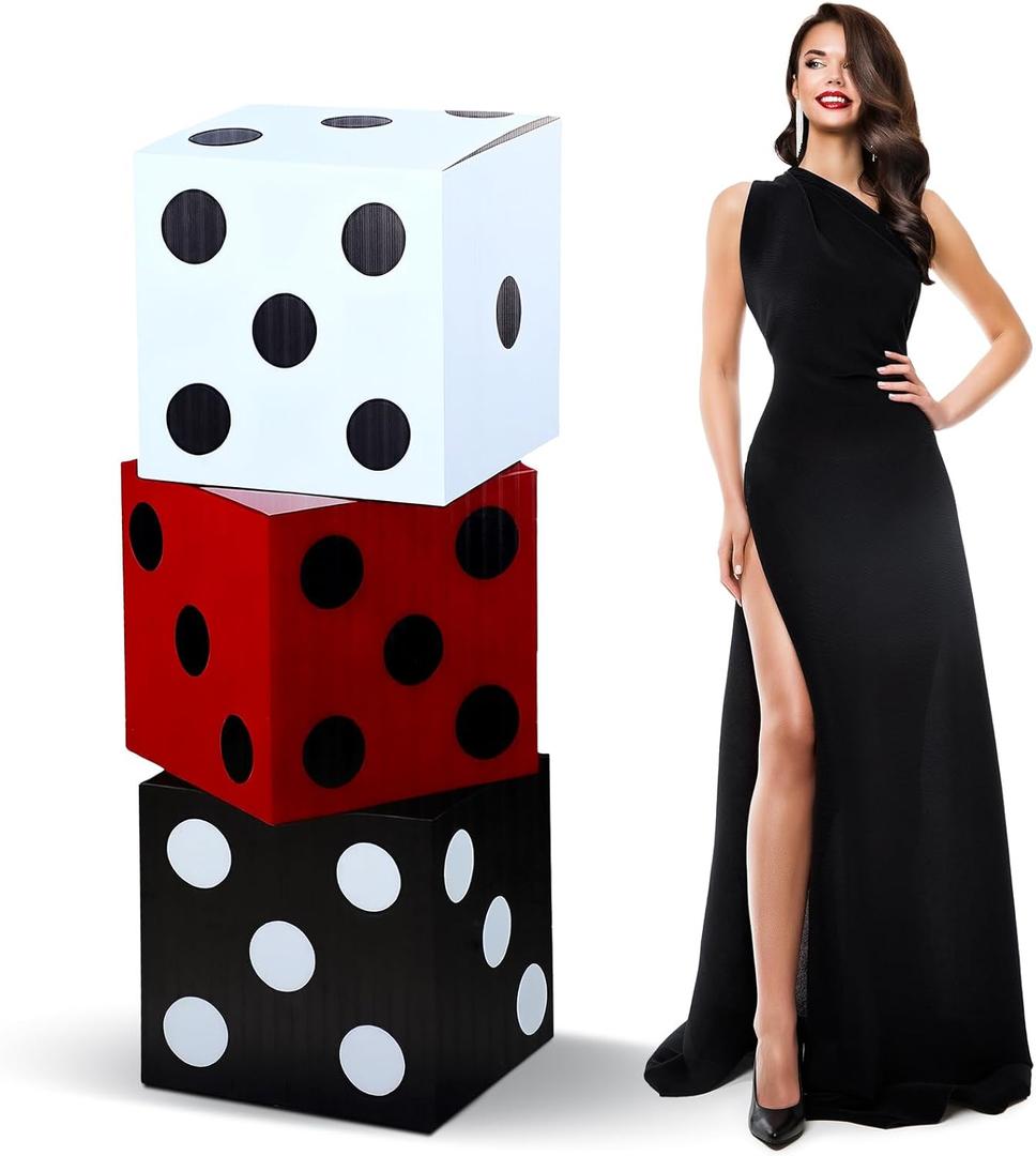 Geelin 1 Pcs 5 ft Casino Night Vegas Party Game Theme Party Decoration Dice Box Cardboard Stand-up Cutout Freestanding Casino Photo Prop for Poker Night Parties Decoration