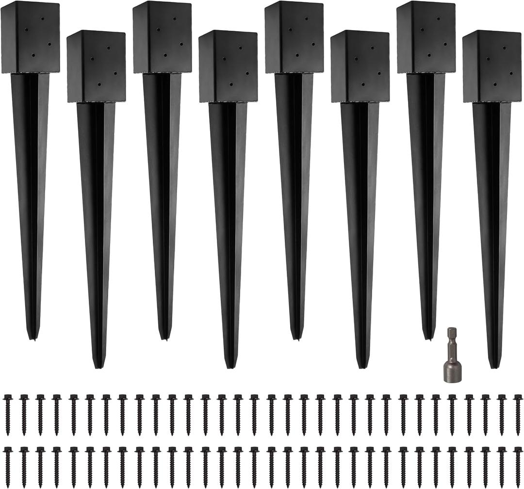 LADECH 4x4 Fence Post Anchor Ground Spike 36 Length Metal Black Powder Coated Mailbox Post Anchors Fit 3.5x3.5 Lumber (8, Black)