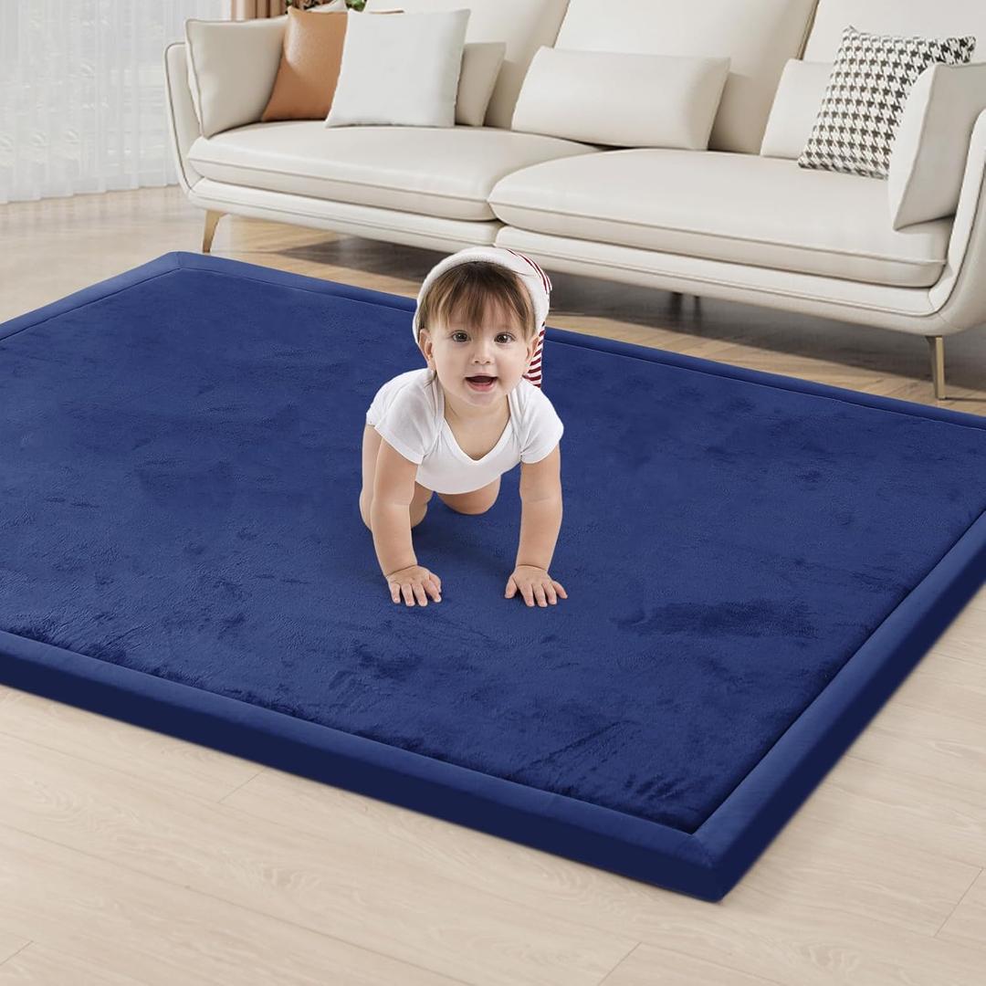 ACOMOPACK Baby Play Mat for Floor 1.3" Thick Memory Foam Play Mat 71"79" Tummy Time Crawling with Non-Slip Bottom for Living Room,Nursery,Soft Velvet Playpen Mats for Kids,InfantsRoyal Blue
