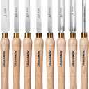 POWERTEC 8 Pcs Wood Lathe Chisel Set, HSS Steel Blades Wood Lathe Tools | Spindle Gouge, 2 Pcs Roughing Gouge, Spear Scraper, Round Nose Scraper, Parting Tool, 2 Pcs Skew Chisel (71824)