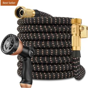 25ft Garden Hose – 2026 Upgarded Expandable Garden Hose w/10 Pattern Thumb Spray Nozzle, 650psi Pure Brass 3/4” Fittings – Lightweight, Durable, and Kink-Free(Black Rose Gold)