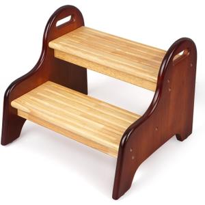 StrongTek Kids 2 Step Stool, Rubber Wood Step for Children, Safe & Sturdy, Ideal for Bathroom, Kitchen, Home Use, Durable, Non-Slip, Child Safety, Foot Stool, Toddler Step Stool, Easy to Clean (Walnut)