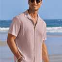 COOFANDY Men's Casual Shirts Short Sleeve Waffle Knit Button Down Shirt Wrinkle Free Summer Beach Tops (Pink, M)