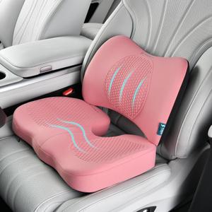 FLORICH Lumbar Support with Car headrest Back Pillow for Chair Headrest Pillow with Gel Memory Foam Massage Point Memory Foam Back Pillow for Office Chair(Dark Pink)