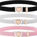 AWAYTR Kids Elastic Belt for Girls - Adjustable Toddler Heart Buckle Stretch Belts for Boys Girls (Fit Waist: 15"-27", C-black, white)