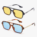 COASION Vintage 70s Flat Aviator Small Frame Sunglasses for Women Men Square Metal Design UV400 Protection Shades 2 Pack