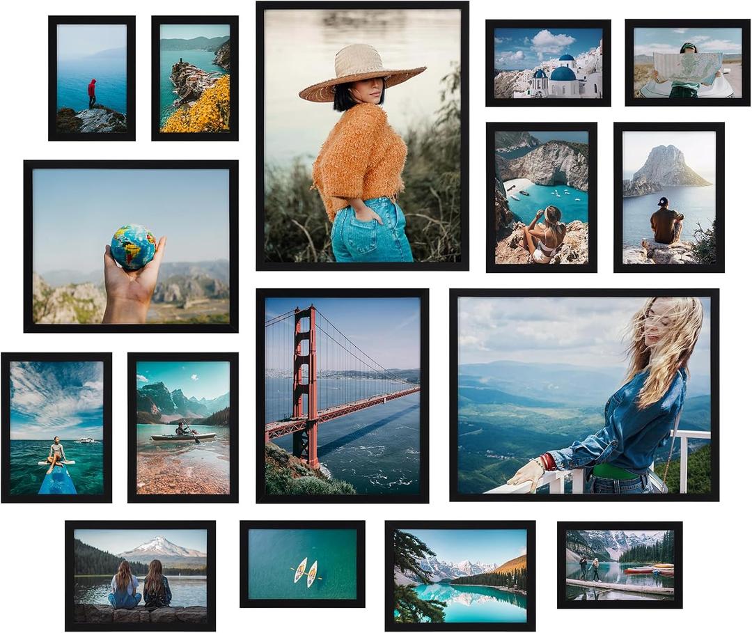 Giftgarden 16 Pack Black Picture Frames for Multi Sizes Photos, Assorted Set Including Two 11x14, Two 8x10, Six 5x7, Six 4x6, Gallery Collage Frame for Wall or Tabletop Display