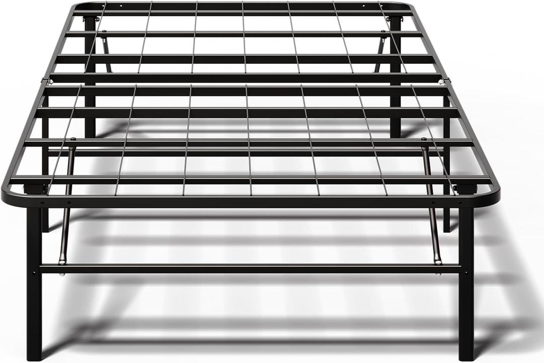14 Inch Foldable Twin Size Bed Frame, Heavy Duty Metal Platform Bed with Underbed Storage, Noise Free, Tool-Free Easy Assembly, No Box Spring Required