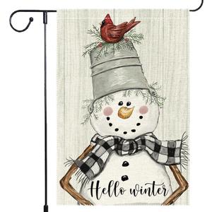 3 x Snowman Cardinal Hello Winter Garden Flag 12x18 Inch Double Sided, Winter Holiday Yard Outdoor Flag (RMQ-83)
