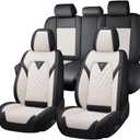Car Seat Covers Full Set for Hyundai Tucson 2005-2026, Waterproof Nappa Leather Car Seat Cover with Memory Foam, Full Coverage&360 Protection Car Seat Covers Sets (5 Seat,Cream White)