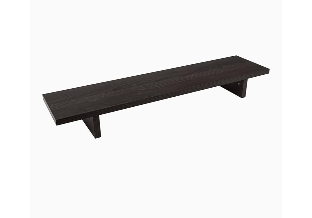 Desky Monitor Stand – Burnished Wood Desktop Riser with Matching Timber Legs, Ergonomic Screen Elevation, Integrated Cable Port