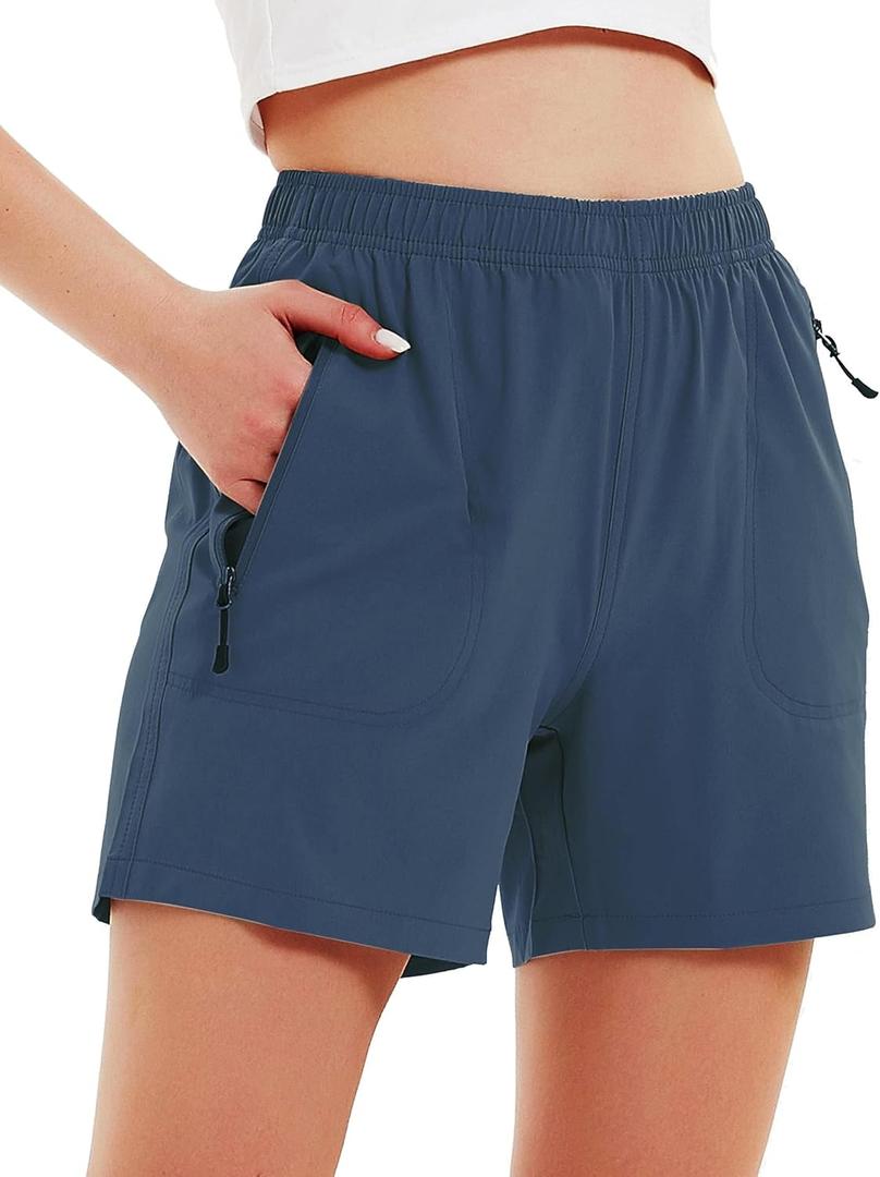 Nomolen Women's 5" Hiking Cargo Shorts Quick Dry Lightweight Athletic Outdoor Shorts for Workout with Zipper Pockets Navy Blue L