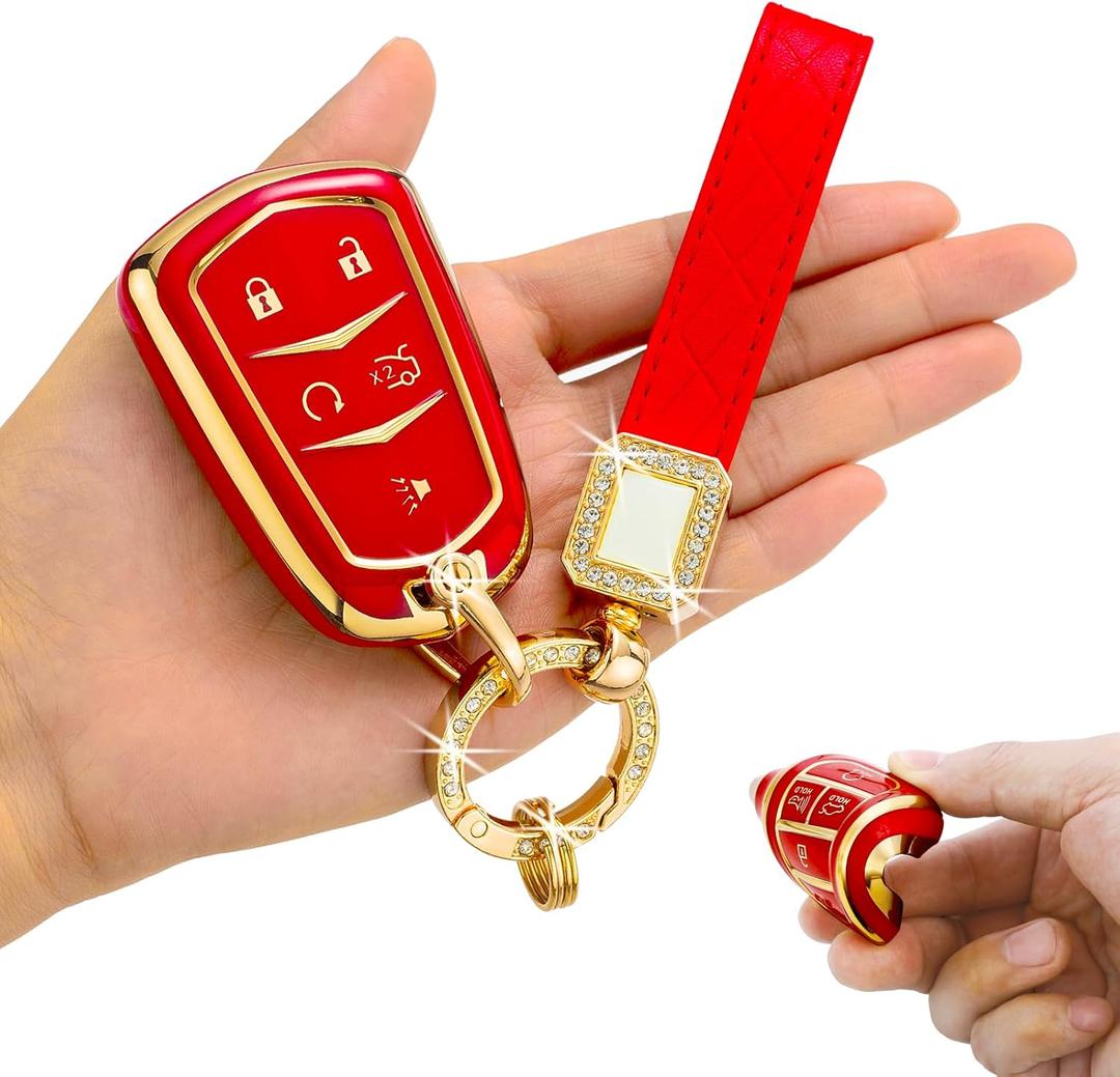 for Cadillac Key Fob Cover,Soft TPU 360 Degree Protection for 2015-2019 Cadillac Escalade CTS SRX XT5 ATS STS CT6 Car Key Shell Case (Red)