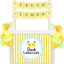 43 Pcs Lemonade Stand Supplies 45 x 31 Inch Tablecloth, 2 Fresh Lemon Garland, 40 Latex Balloons for Fresh Squeezed Lemonade Stand Decorations Kit Summer Lemon Birthday Party(Striped)