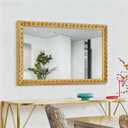 Gold Decorative Mirror for Living Room, 39'' X 27'' Rectangular Wall Mirror with Wavy Wood Frame, Unique Gold Wood Mirror for Bathroom, Dining Room, Entryway, Hallway
