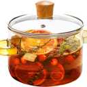 Frcctre 1.5L/50oz Glass Cooking Pot with Lid, Heat-Resistant Borosilicate Glass Simmer Pot Stovetop Saucepan with Cover for Pasta Noodle, Soup, Milk