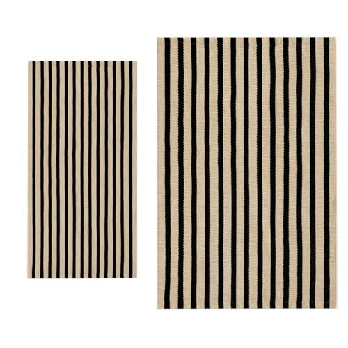 OJIA Outdoor Porch Rug Front Door Mat 24"x51" + 3x5 Washable Outdoor Rug Black and Tan Striped Outdoor Porch Rug Entryway Rugs Indoor Front Door Mat Outside Entrance
