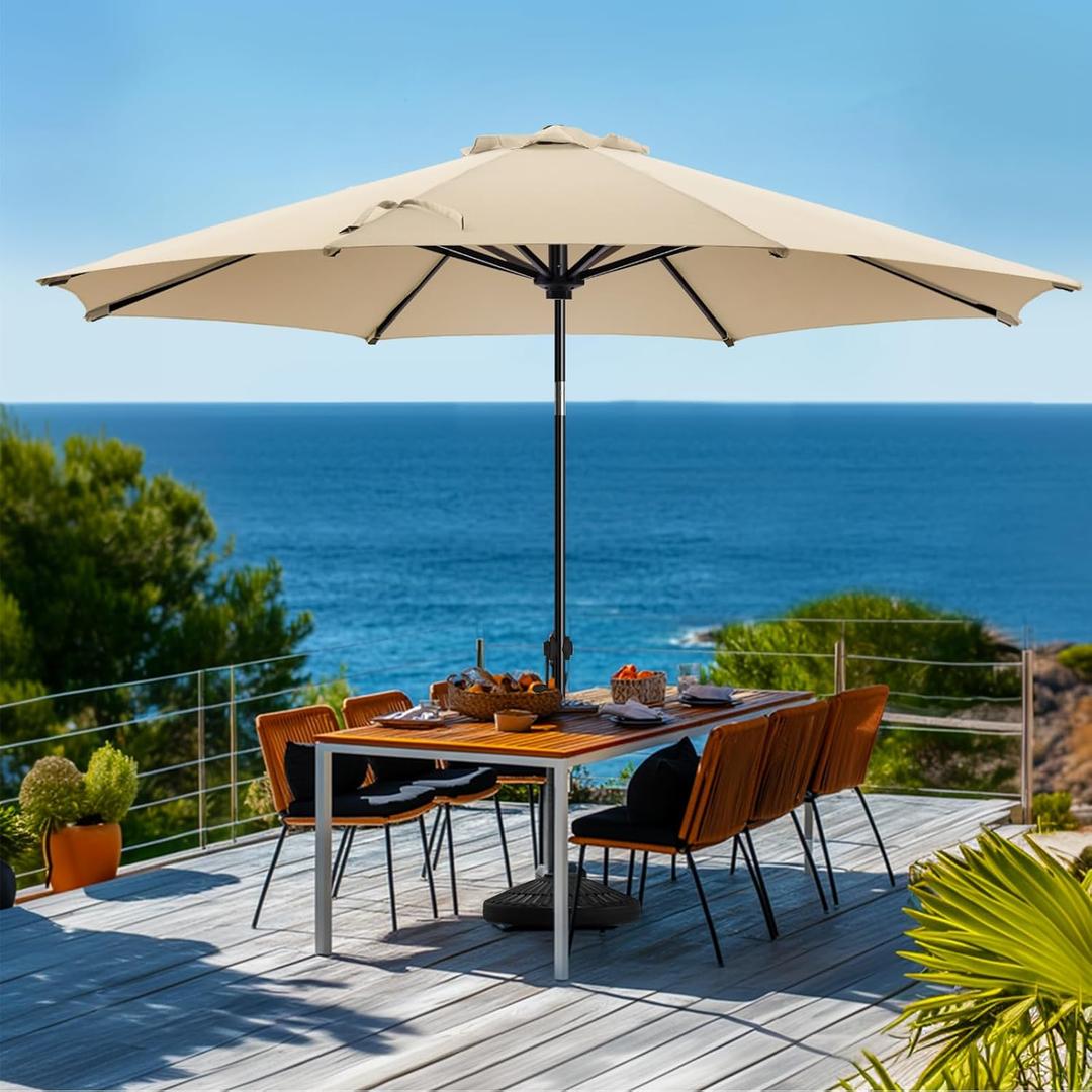 wikiwiki 11 FT Patio Umbrellas Outdoor Table Market Umbrella with Push Button Tilt/Crank,8 Sturdy Ribs, Fade Resistant Waterproof POLYESTER DTY Canopy for Garden, Lawn, Deck, Backyard & Pool, Beige wikiwiki 11 FT Patio Umbrellas Outdoor Table Market Umbrella with Push Button Tilt/Crank,8 Sturdy Ribs, Fade Resistant Waterproof POLYESTER DTY Canopy for Garden, Lawn, Deck, Backyard & Pool, Beige
