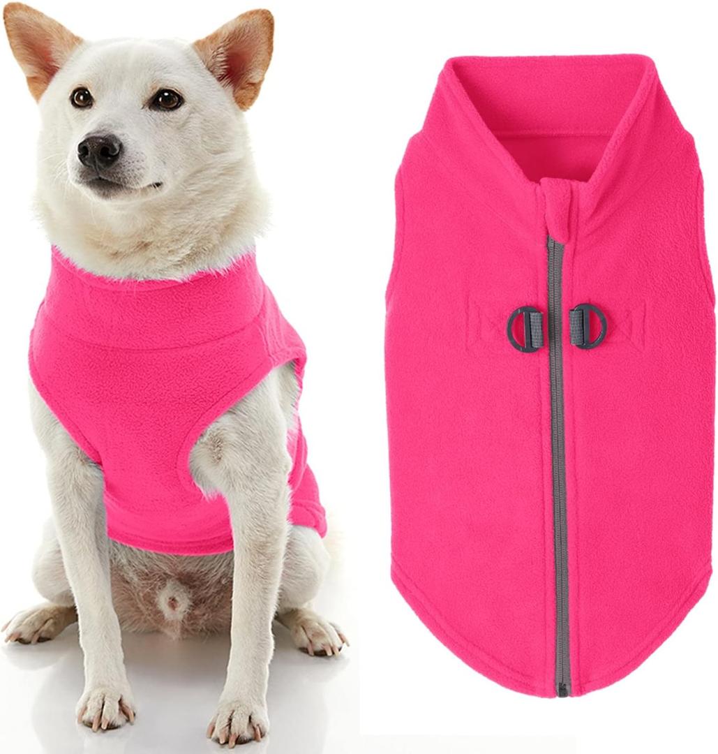 Gooby - Zip Up Fleece Vest, Fleece Jacket Sweater with Zipper Closure and Leash Ring, Pink, Medium (Medium chest (~17.5"))