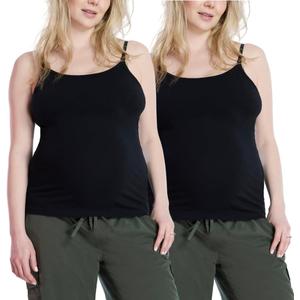 Motherhood Maternity Womens Clip Down Nursing Tank Top Cami with Adjustable Straps for Breastfeeding-2 Pack (X-Small, Black/Jet Black)