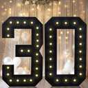 4FT Marquee Light Up Numbers, Black Giant Marquee Number Big Mosaic Number for 30th Birthday Party Decorations Backdrop 30 Anniversary Decor, Pre-Cut Frame Large Number 30