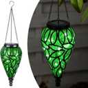 Solar Hanging Lantern Outdoor Lights, Tear-Shaped 15 LEDs Cool White Hanging Lights with S Hooks Decor in Garden, Yard, Pathway, Front Door and Landscape
