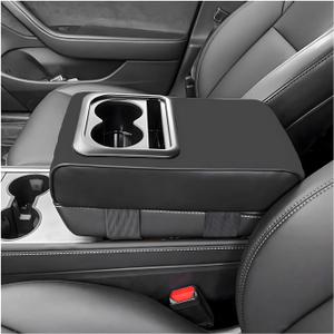 Gasedin Center Console Armrest Pillow, 14.0"×8.3" Soft Leather Waterproof Armrest Cushion with Cup Holder, Comfy Memory Foam Auto Arm Rest Pad with Storage Bag, Car Accessories (Glossy)