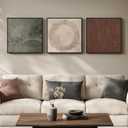 Large Framed Neutral Abstract Wall Art for Living Room, 3 Piece Modern Minimalist Canvas Prints Artwork for Walls, Contemporary Earth Tone Pictures for Bedroom Dining Room Wall Decor, 24x24 Inch