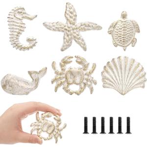 Youeon 6 Pcs Ocean Themed Cabinet Knobs, Metal Drawer Knobs for Dresser, Cupboard, Cabinet Drawer Pull Handles with Screws, Easy to Install
