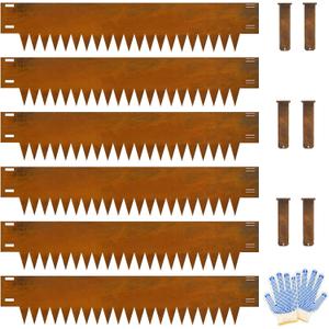 Co rten Steel Landscape Edging 12 Inch Tall 6 Packs, Pre-Rusted Metal Garden Edging, Hammer in Landscape Edging with 6 Clips and a Pair of Gloves, Steel Edging for Landscaping, Lawn Rusty